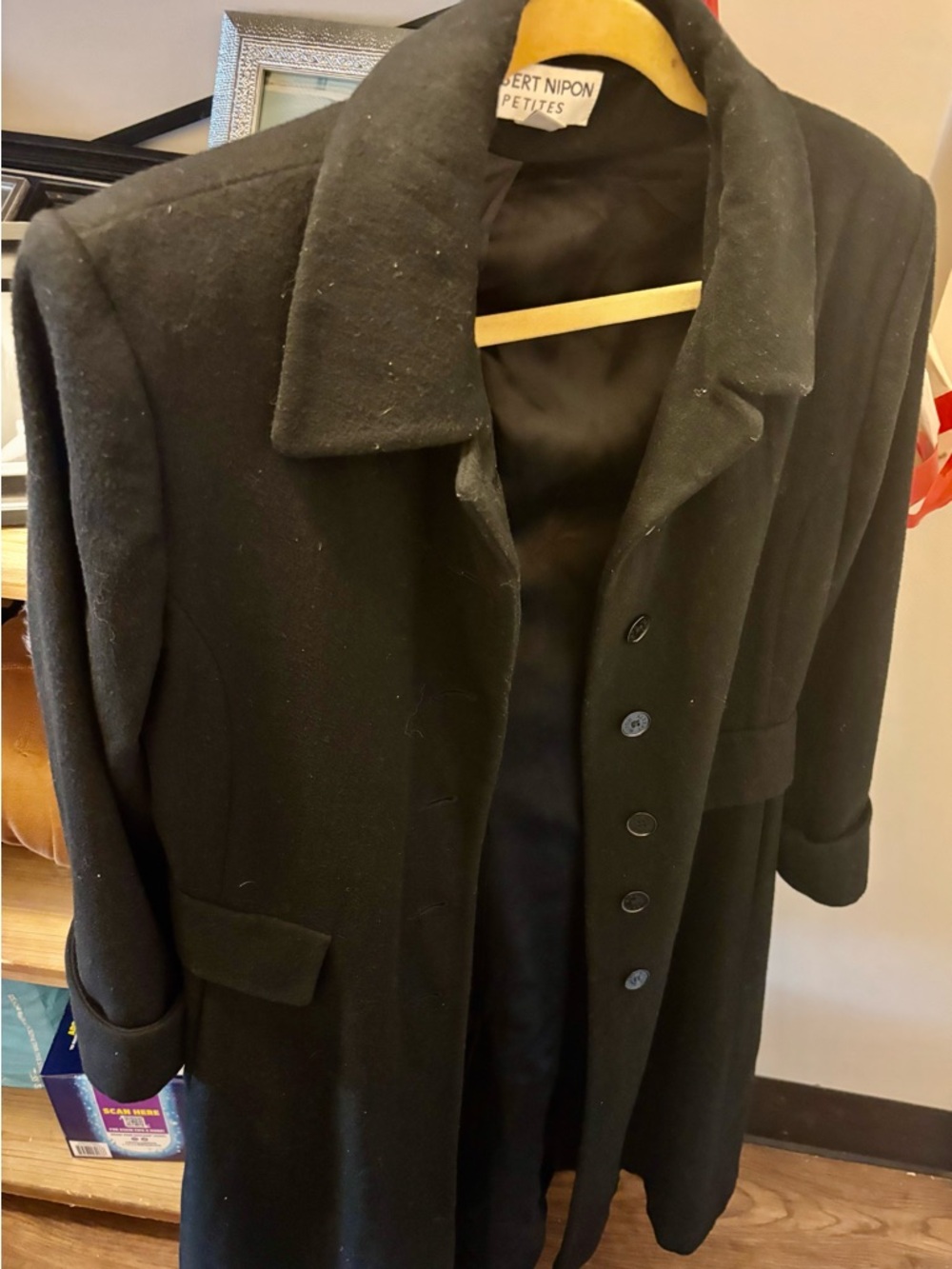 Albert Nipon Black Long Trench Coat